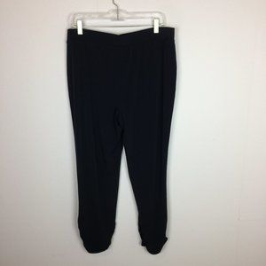 Chico's Pull On Ankle Pants Sz 2 Woman L Blue Stretchy Knit Ruched Hem High Rise